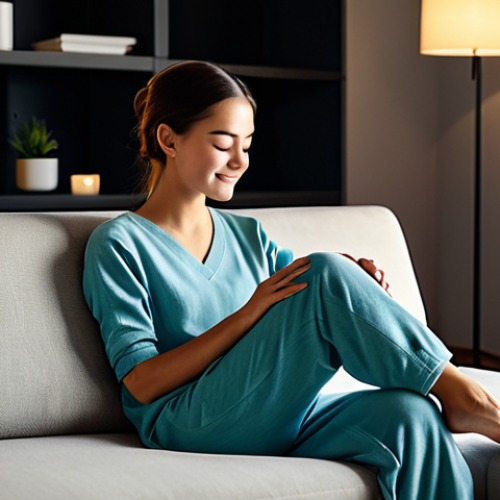 Home 11 A serene individual, fully clothed in comfortable, modest loungewear, sitting comfortably on a plush sofa, eyes gently closed, a soft smile on their face. The setting is a modern, inviting living room. Warm, ambient lighting emanates from hidden LED strips and smart lamps, casting gentle shadows. A subtle aromatherapy diffuser releases a gentle mist, and a sleek smart speaker quietly plays calming instrumental music. The overall atmosphere is one of profound peace and comfort. Perfect anatomy, correct proportions, natural pose, well-formed hands, natural body proportions, professional photography, high quality, safe for work, appropriate content, fully clothed, family-friendly.