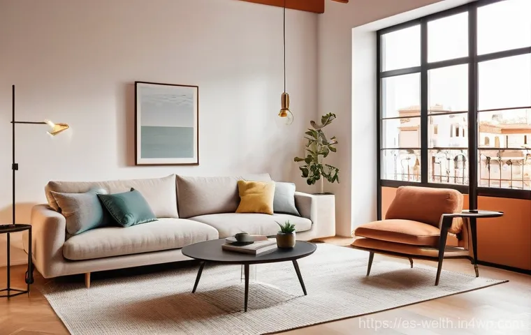 환경 친화적인 스마트홈 설계 방안 - **Smart Thermostat in a Modern Spanish Living Room:** A bright and inviting living room in a contemp...