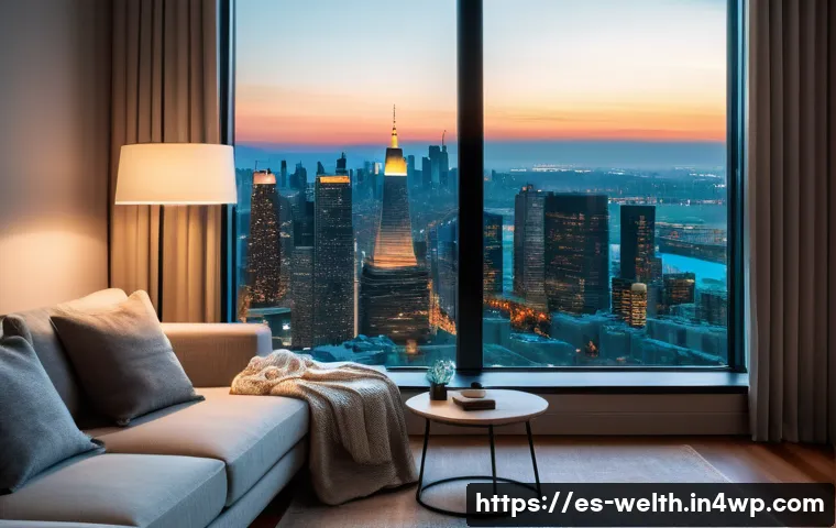 스마트홈의 웰빙 설계와 감성 디자인 - A modern living room with adaptive smart lighting that changes from warm, dim hues promoting relaxat...