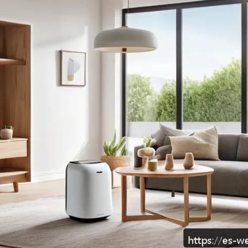 Home 30 스마트홈에서의 가족 건강 관리 전략 - A modern Spanish family living room featuring a sleek smart air purifier with integrated sensors vis...